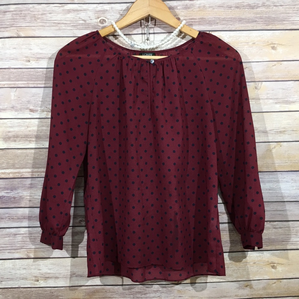 J. Crew polka dot chiffon top.